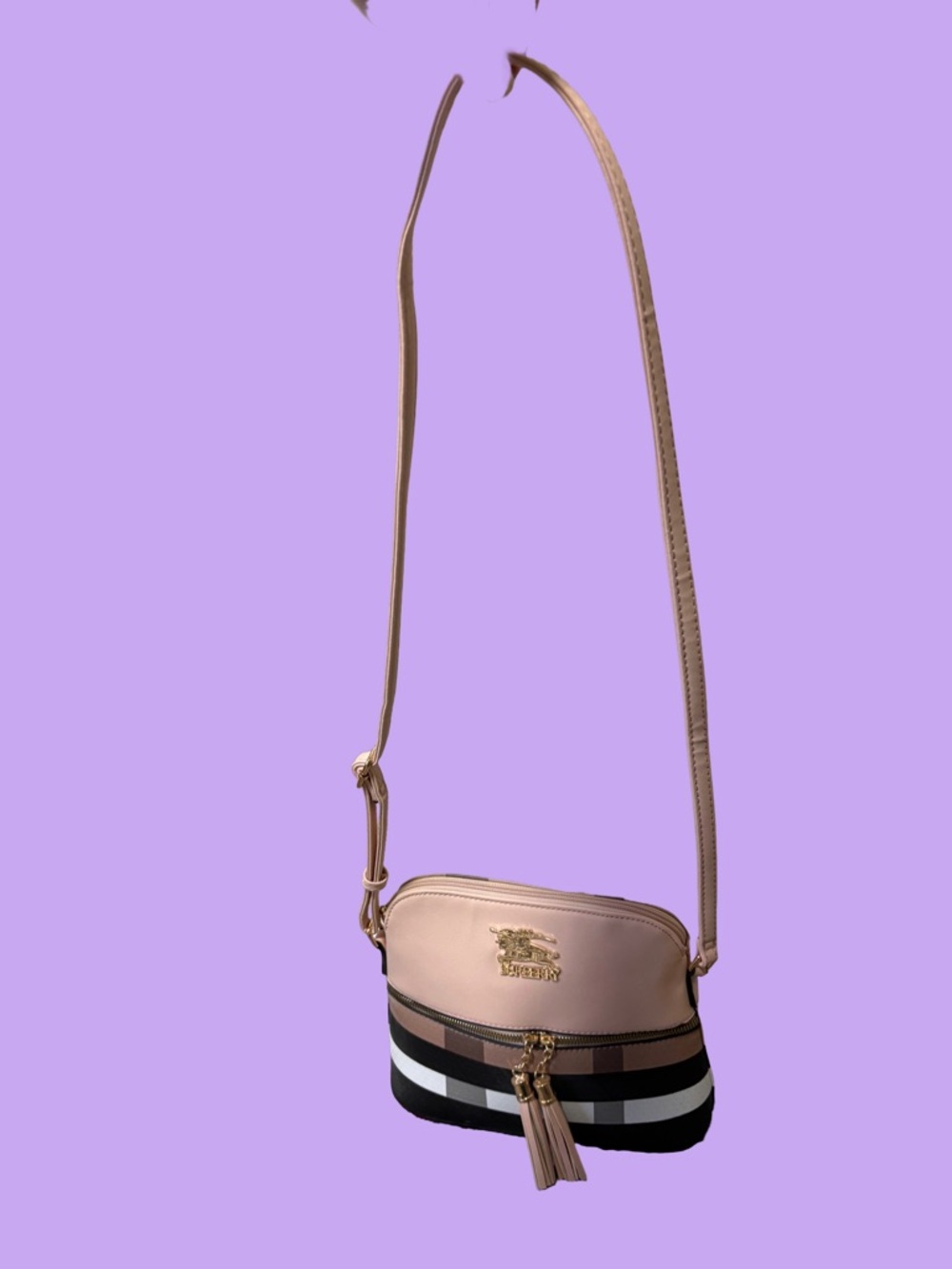 Burberry Blush Pink Crossbody with Signature Stripes and Tassel